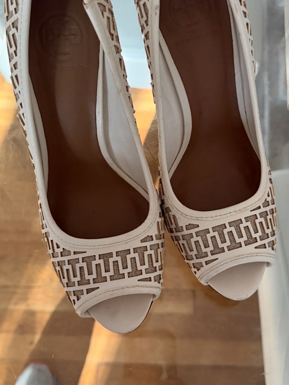 Tory Burch White Cutout Peep-Toe Heels - excellent condition as you can see